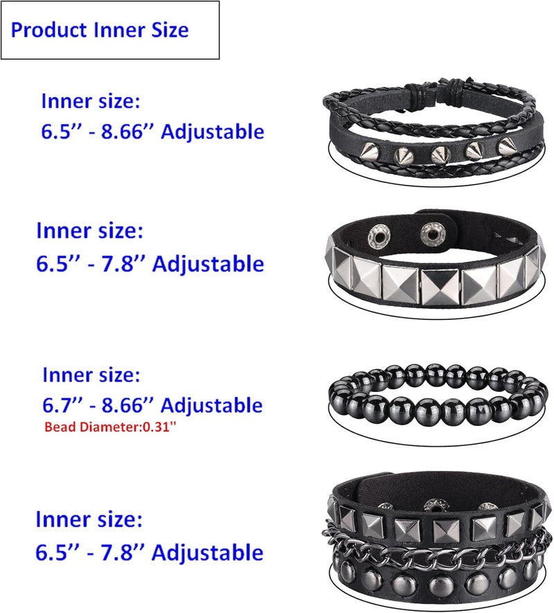 Ulekuke Store 4 Pcs Punk Rock Leather Studded Bracelets for Men Women 80s Gothic Spike Cuff Bracelet Set Emo Accessories for Rocker Outfits - Image 3